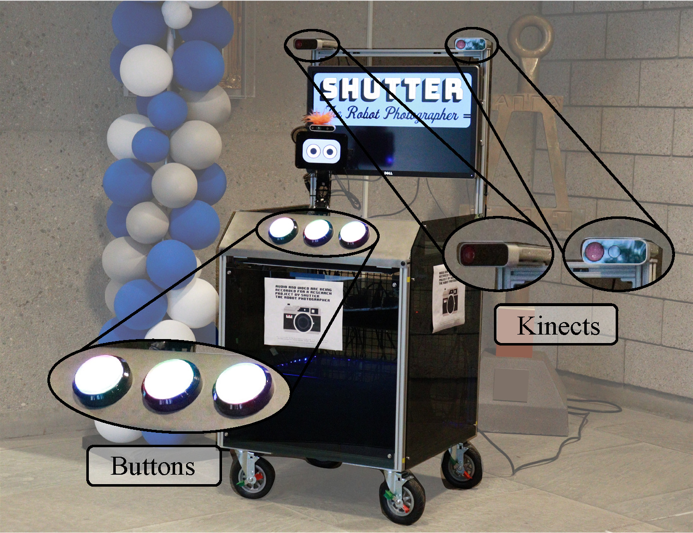 Shutter with labeled sensors and buttons.